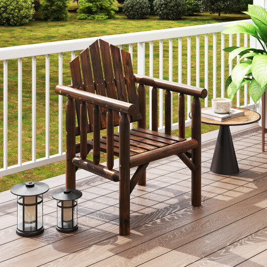 Outdoor Wood Armchair Wooden Patio Dining Chair with Armrests-Natural