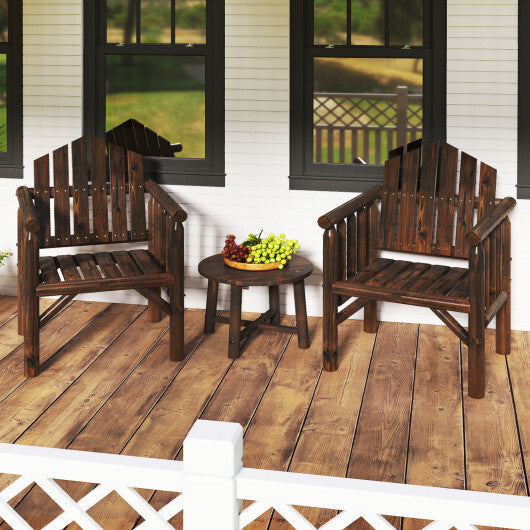 Outdoor Wood Armchair Wooden Patio Dining Chair with Armrests-Natural