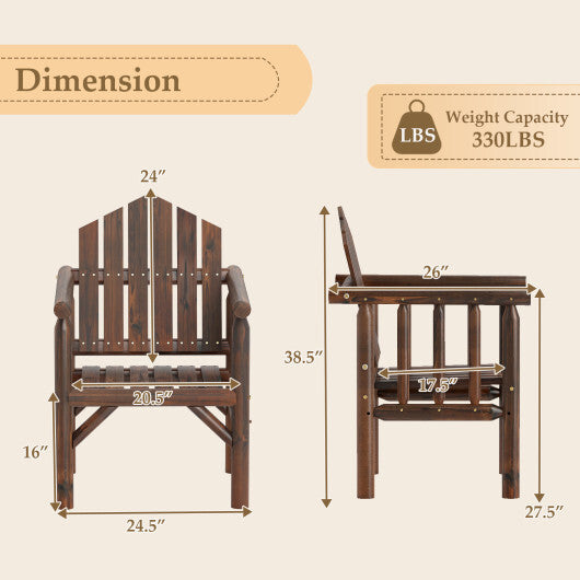Outdoor Wood Armchair Wooden Patio Dining Chair with Armrests-Natural