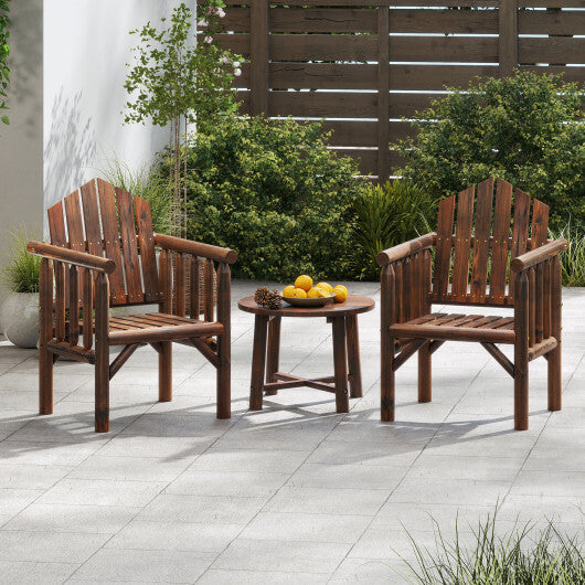 Outdoor Wood Armchair Wooden Patio Dining Chair with Armrests-Natural