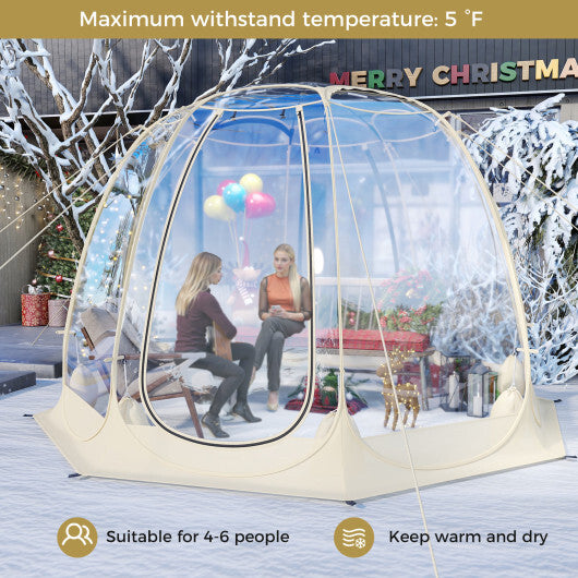 Pop Up Bubble Tent 630 Transparent PVC Igloo 8.5 x 8.5 FT Instant Setup Screen House for 5-6 People-Beige