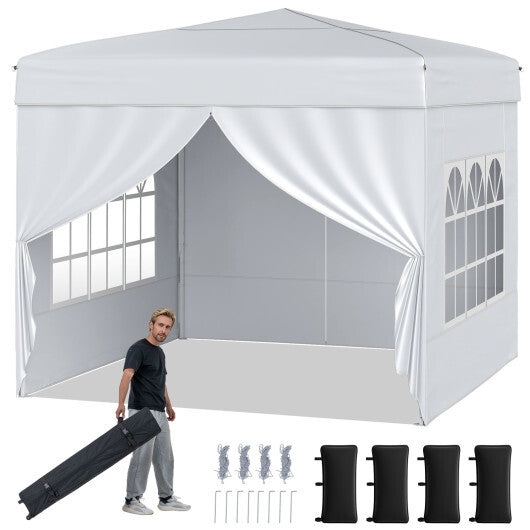 10 X 10 FT Pop up Canopy Tent Outdoor Patio Commercial Sunshade Shelter with 4 Sidewalls-Gray