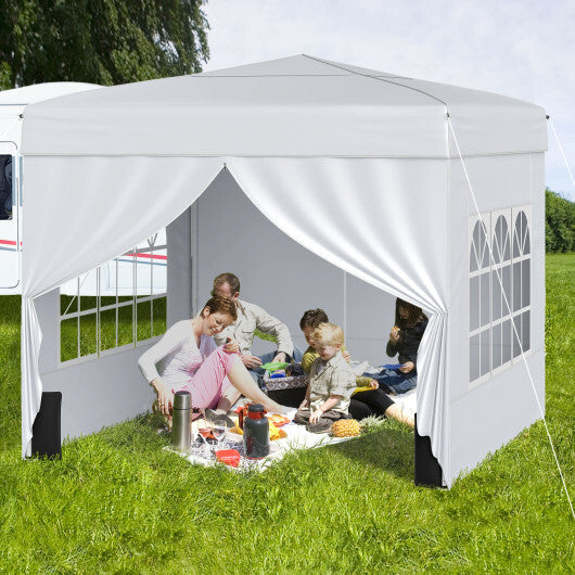 10 X 10 FT Pop up Canopy Tent Outdoor Patio Commercial Sunshade Shelter with 4 Sidewalls-Gray