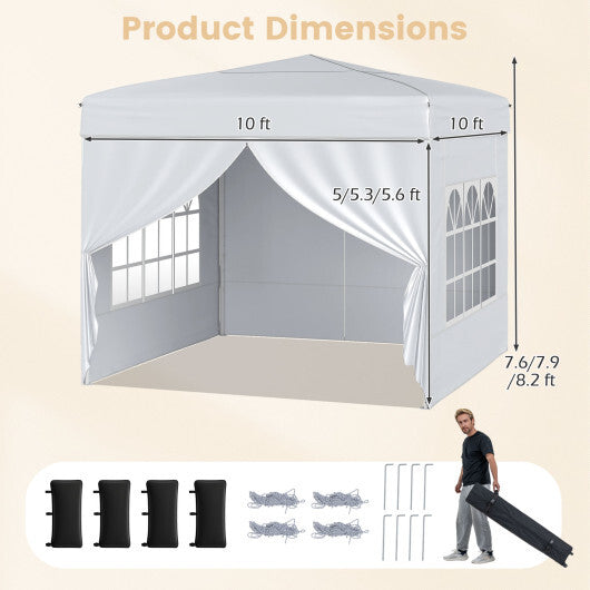 10 X 10 FT Pop up Canopy Tent Outdoor Patio Commercial Sunshade Shelter with 4 Sidewalls-Gray