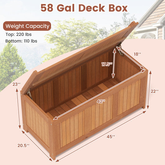 58 Gallon 3-in-1 Patio Wood Deck Box with Flip Top for Cushions