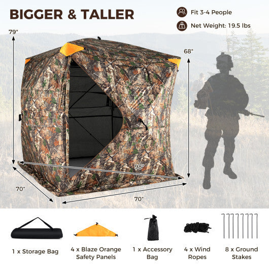3-4 Person Hunting Blind 270 See-Through Pop-up Ground Blind with Full-Open Swing Door