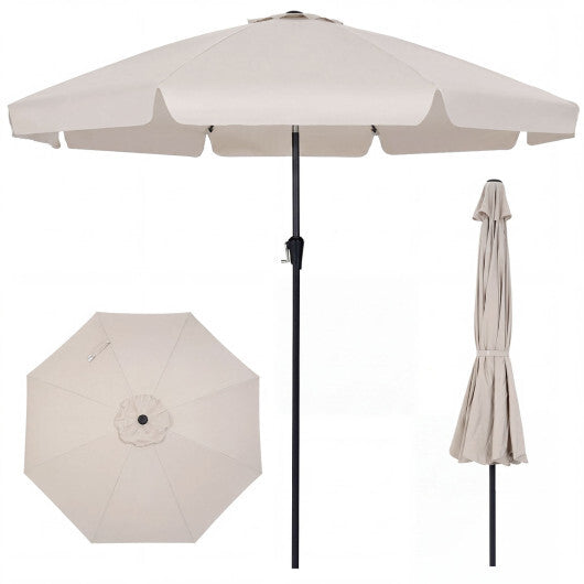 10 FT Scalloped Patio Umbrella with Push Button Tilt and 8 Fiberglass Ribs-Brown