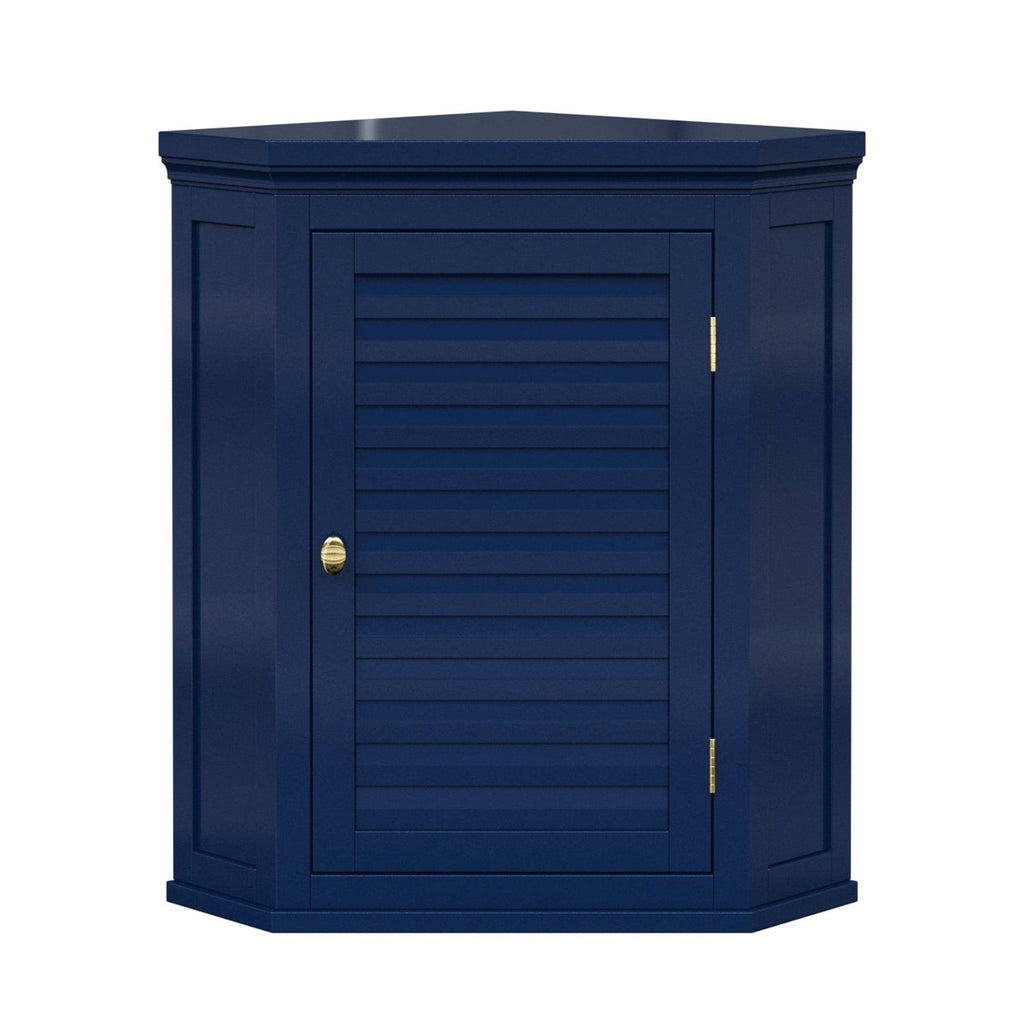 Navy Wall Mounted Corner 1-Door Louvered Bathroom Wall Cabinet