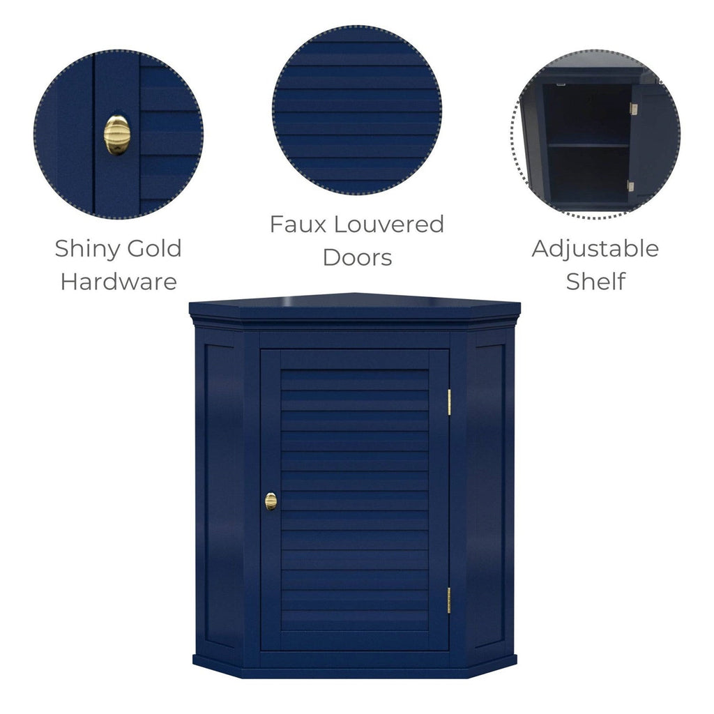 Navy Wall Mounted Corner 1-Door Louvered Bathroom Wall Cabinet