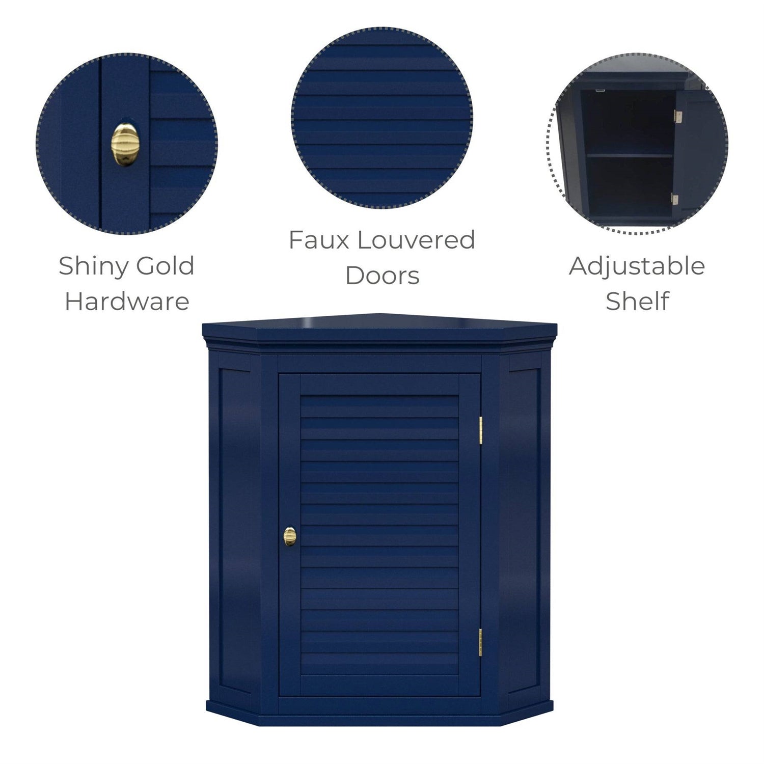 Navy Wall Mounted Corner 1-Door Louvered Bathroom Wall Cabinet