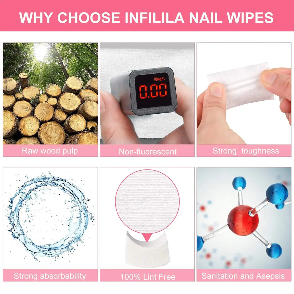 NXJ Infilila Lint Free Nail Wipes - Professional Gel Nail Polish Remover Pack of 600