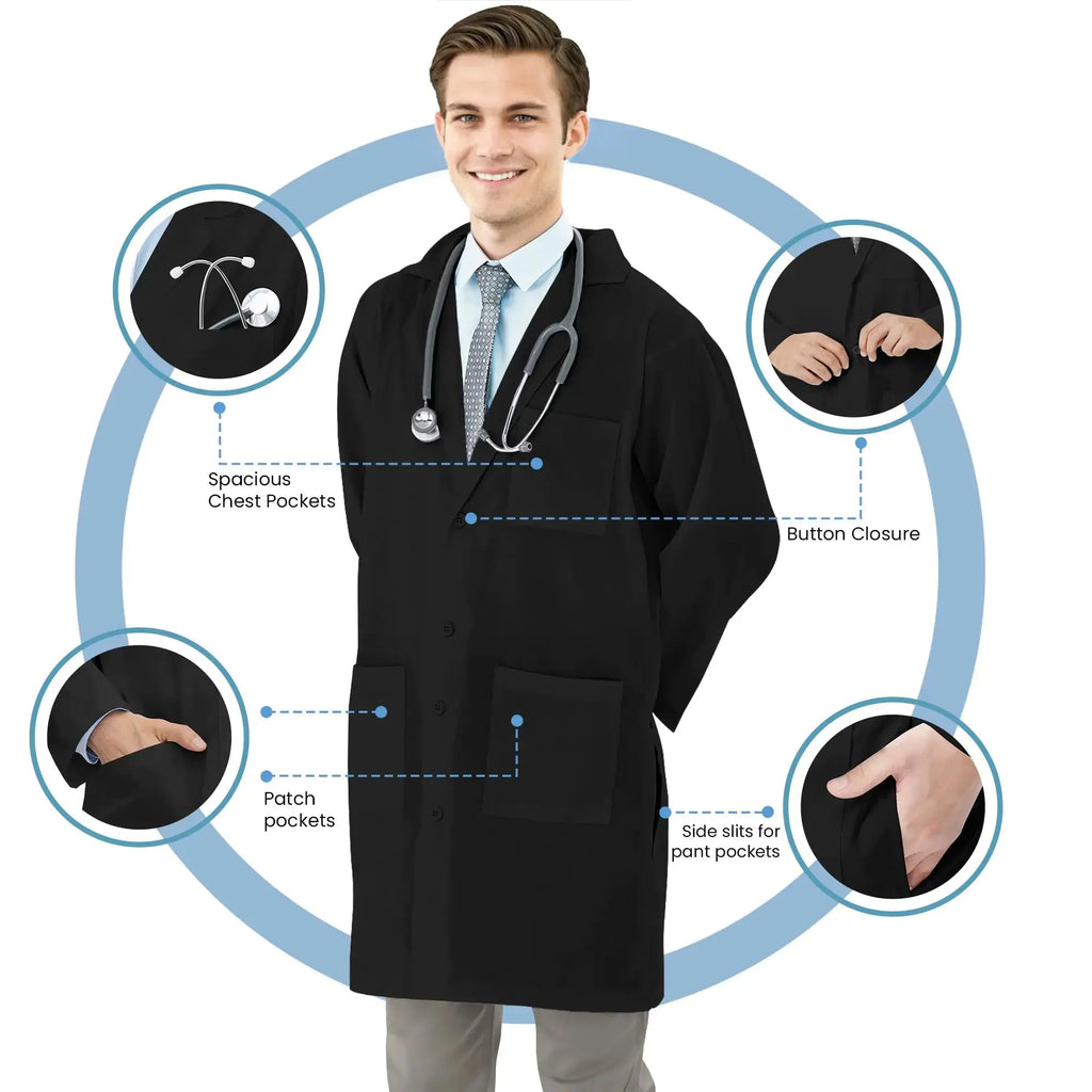 NY Threads Professional Lab Coat for Men Long Sleeve Poly Cotton Medical Coat X-Small (Pack of 1) Black