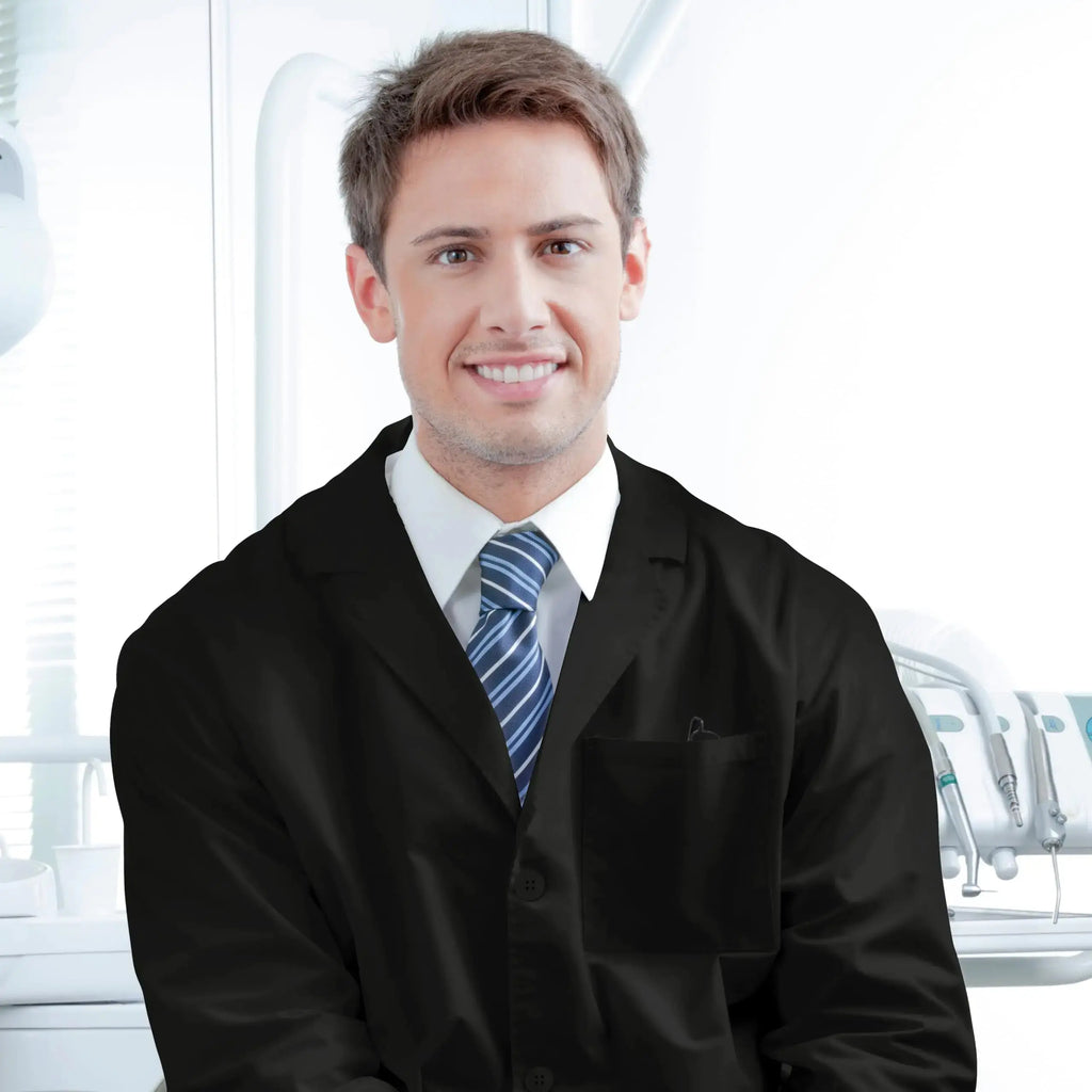 NY Threads Professional Lab Coat for Men Long Sleeve Poly Cotton Medical Coat X-Small (Pack of 1) Black