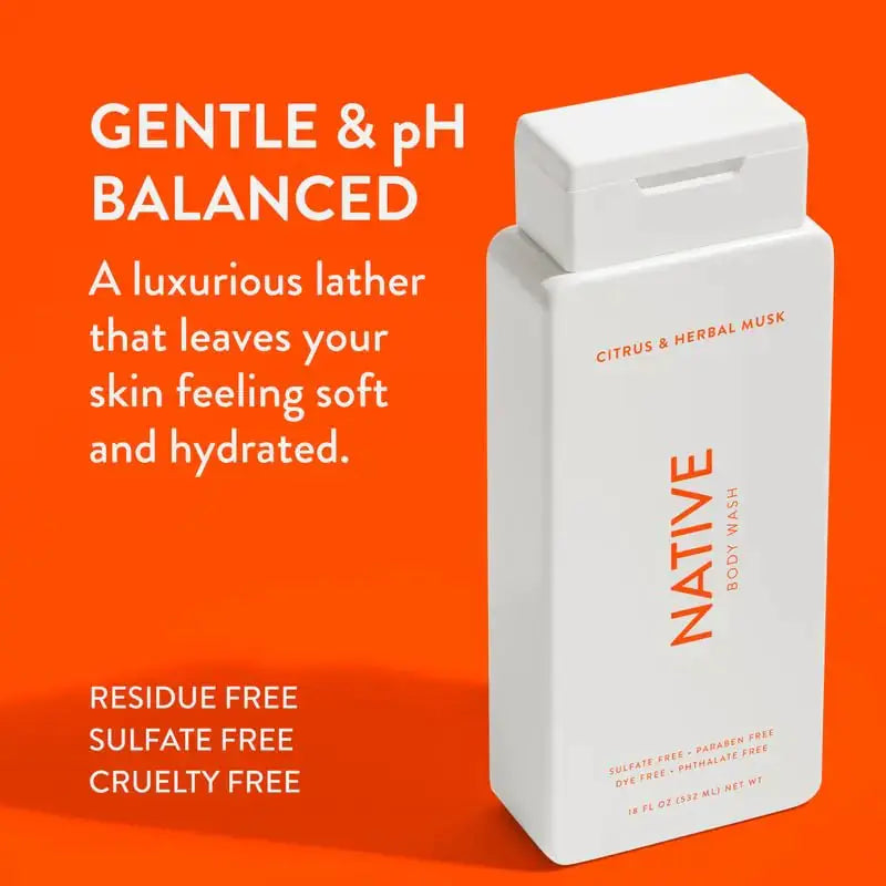 Native Body Wash, Citrus & Herbal Musk, Sulfate & Paraben Free - For Men & Women, 18 oz