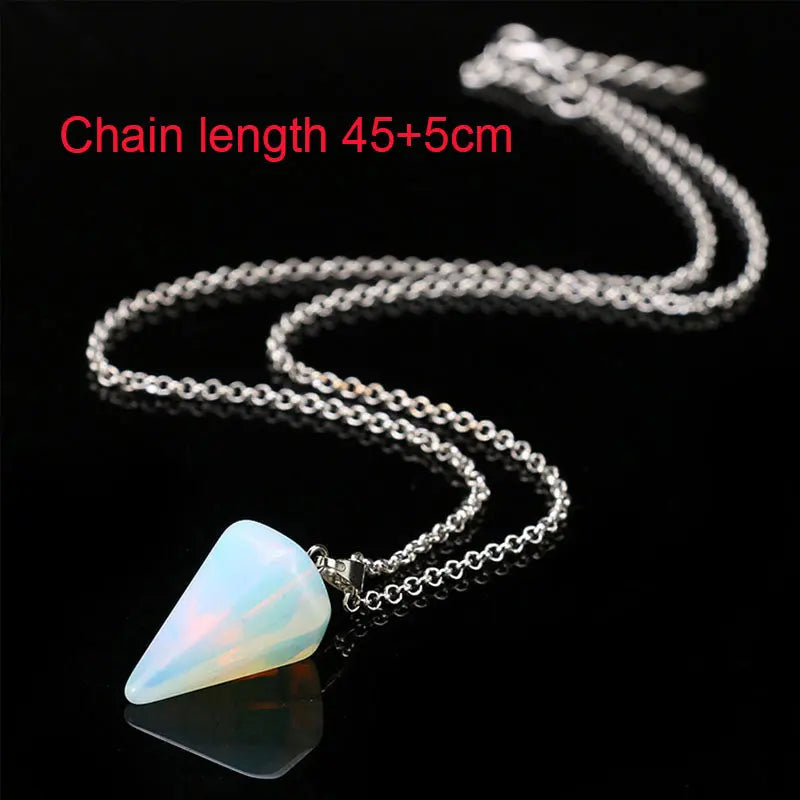 Natural Stone Pendant Necklace - Pendulum and Hexagonal Crystal Pendant