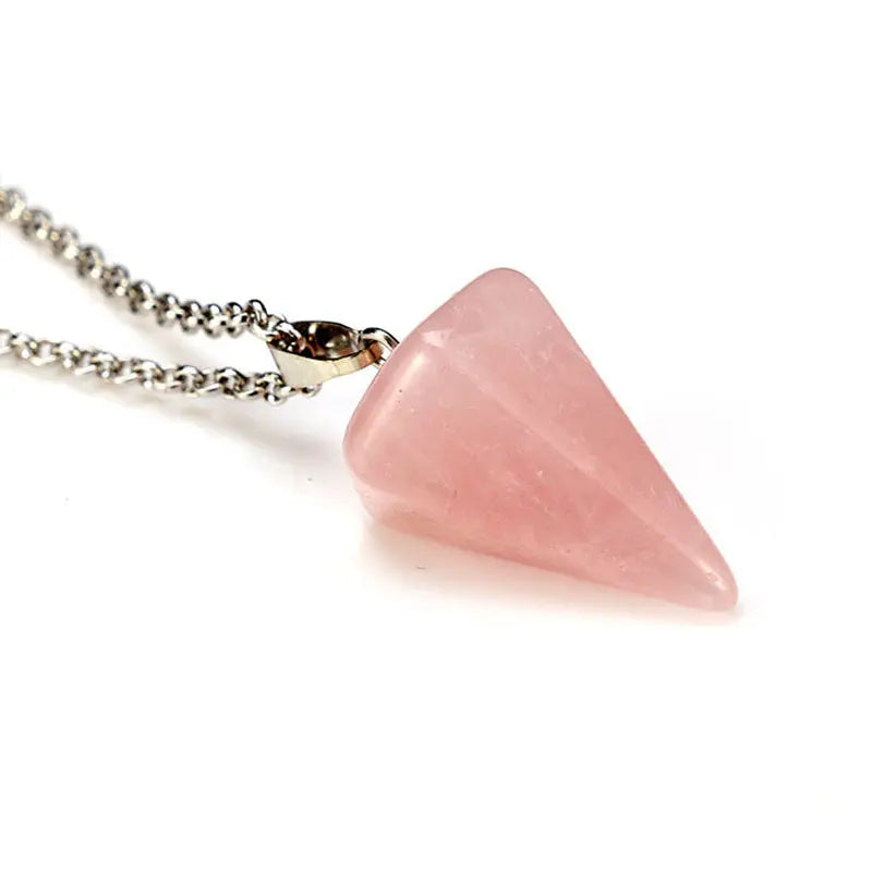 Natural Stone Pendant Necklace - Pendulum and Hexagonal Crystal Pendant