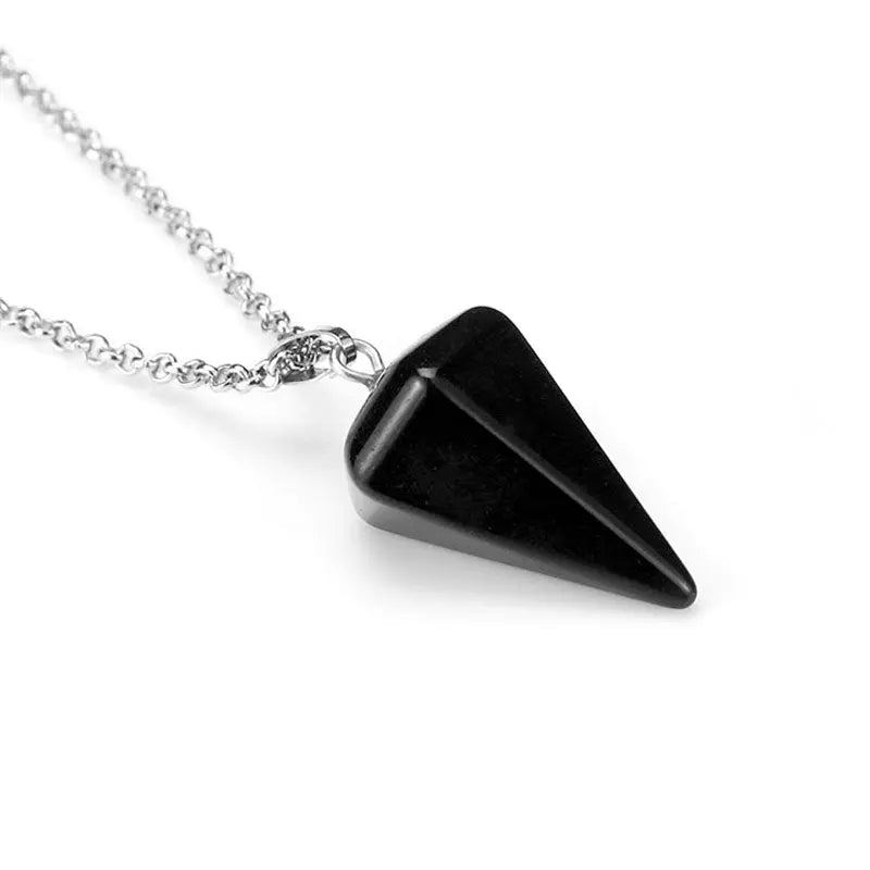 Natural Stone Pendant Necklace - Pendulum and Hexagonal Crystal Pendant
