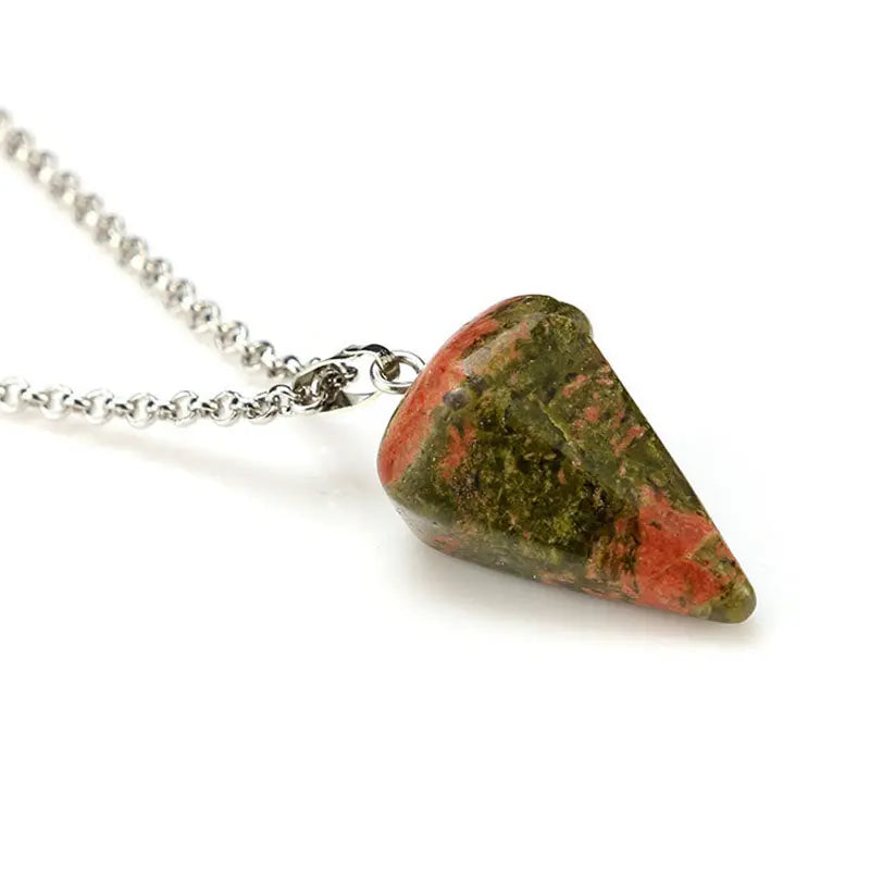 Natural Stone Pendant Necklace - Pendulum and Hexagonal Crystal Pendant