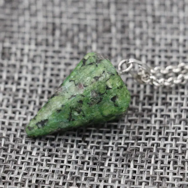 Natural Stone Pendant Necklace - Pendulum and Hexagonal Crystal Pendant