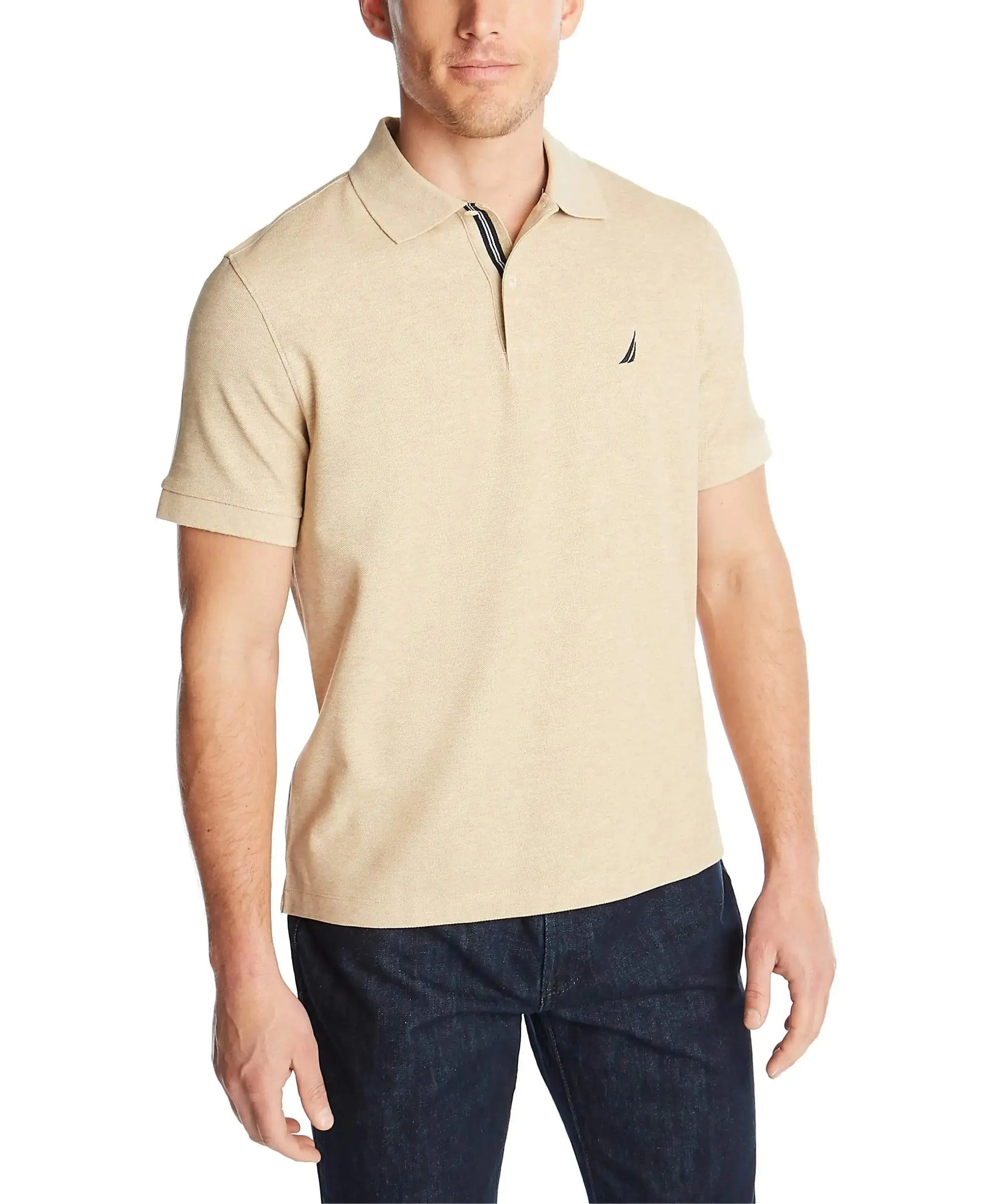 Nautica Men's Solid Deck Shirt Large Coastal Camel Heather