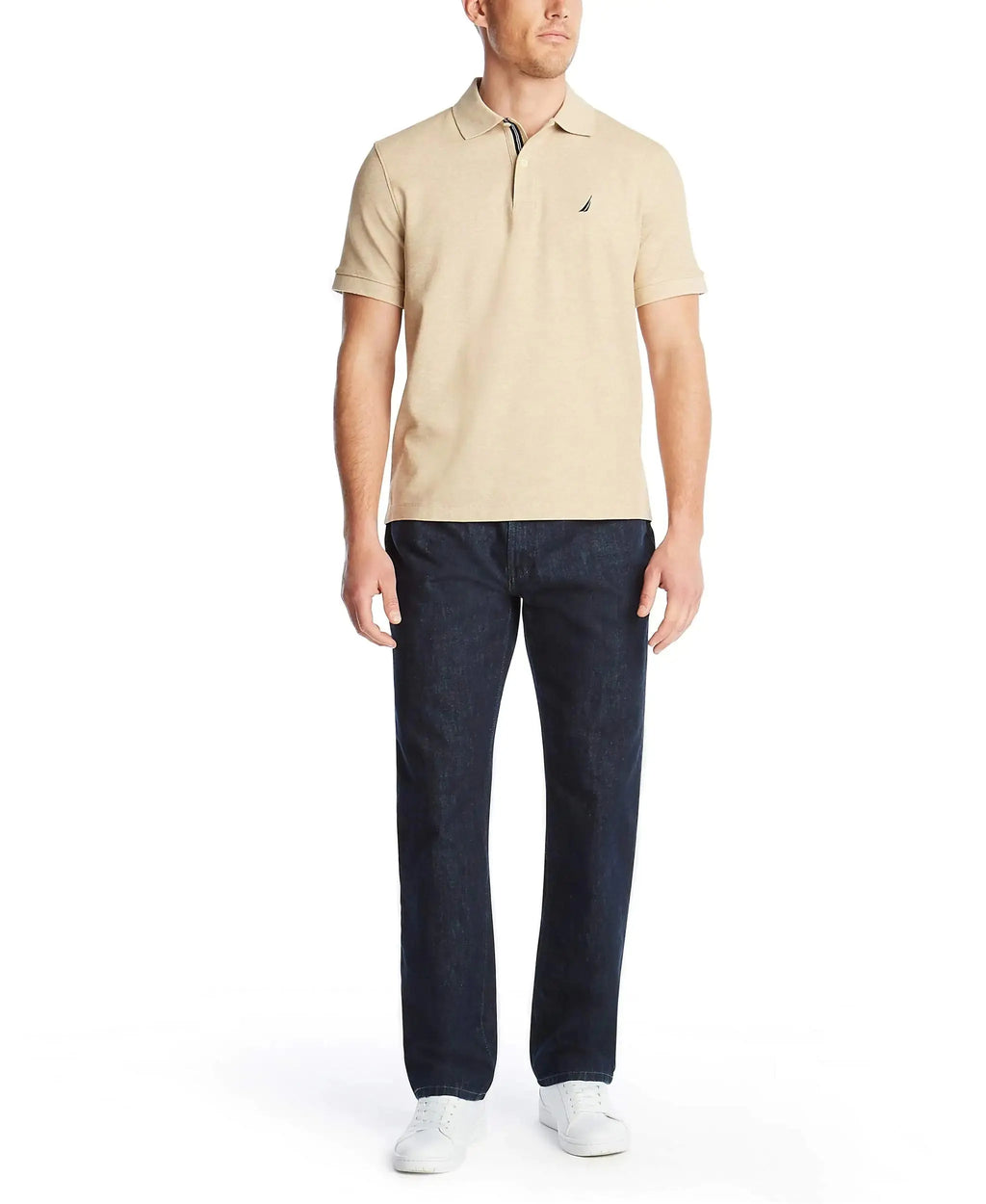 Nautica Men's Solid Deck Shirt Large Coastal Camel Heather