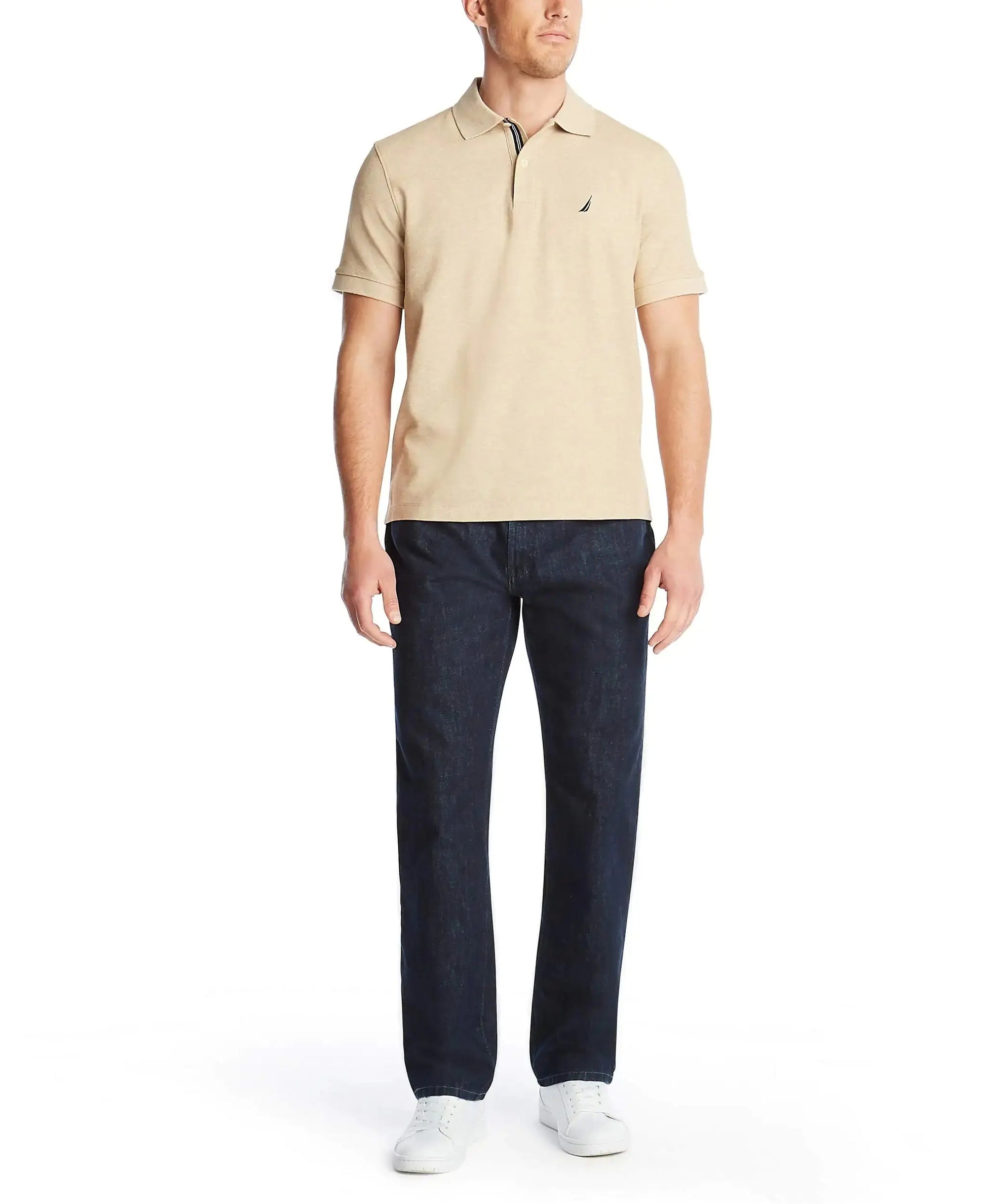 Nautica Men's Solid Deck Shirt Large Coastal Camel Heather