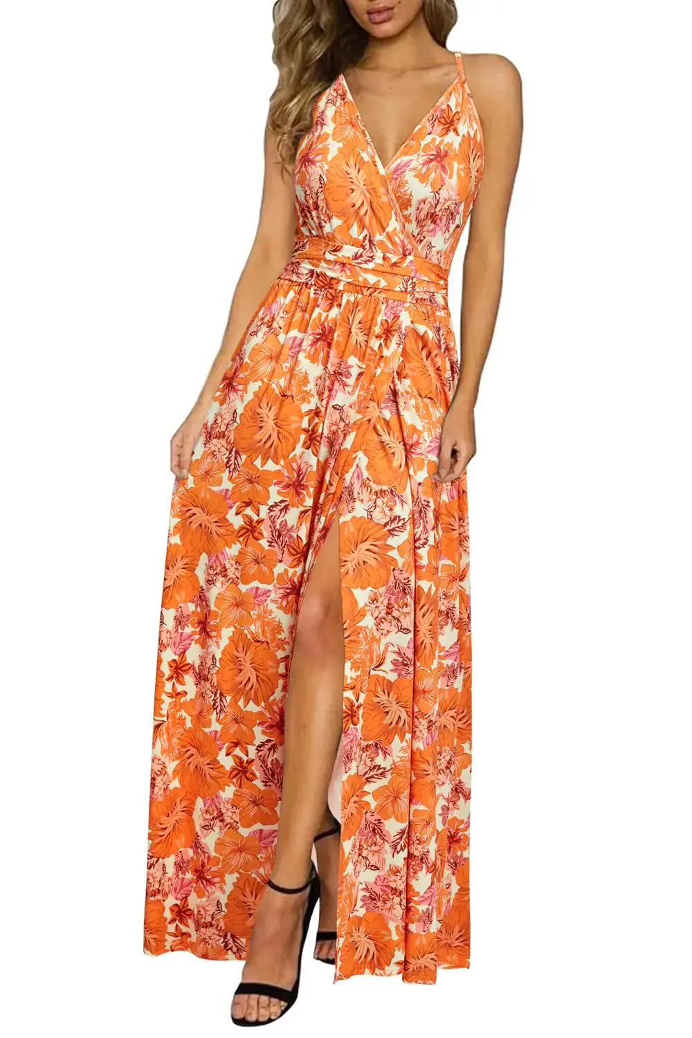 Newshows Women's Summer Maxi Dress Spaghetti Strap Spring Casual Boho V Neck Split Beach Long Flowy Dresses