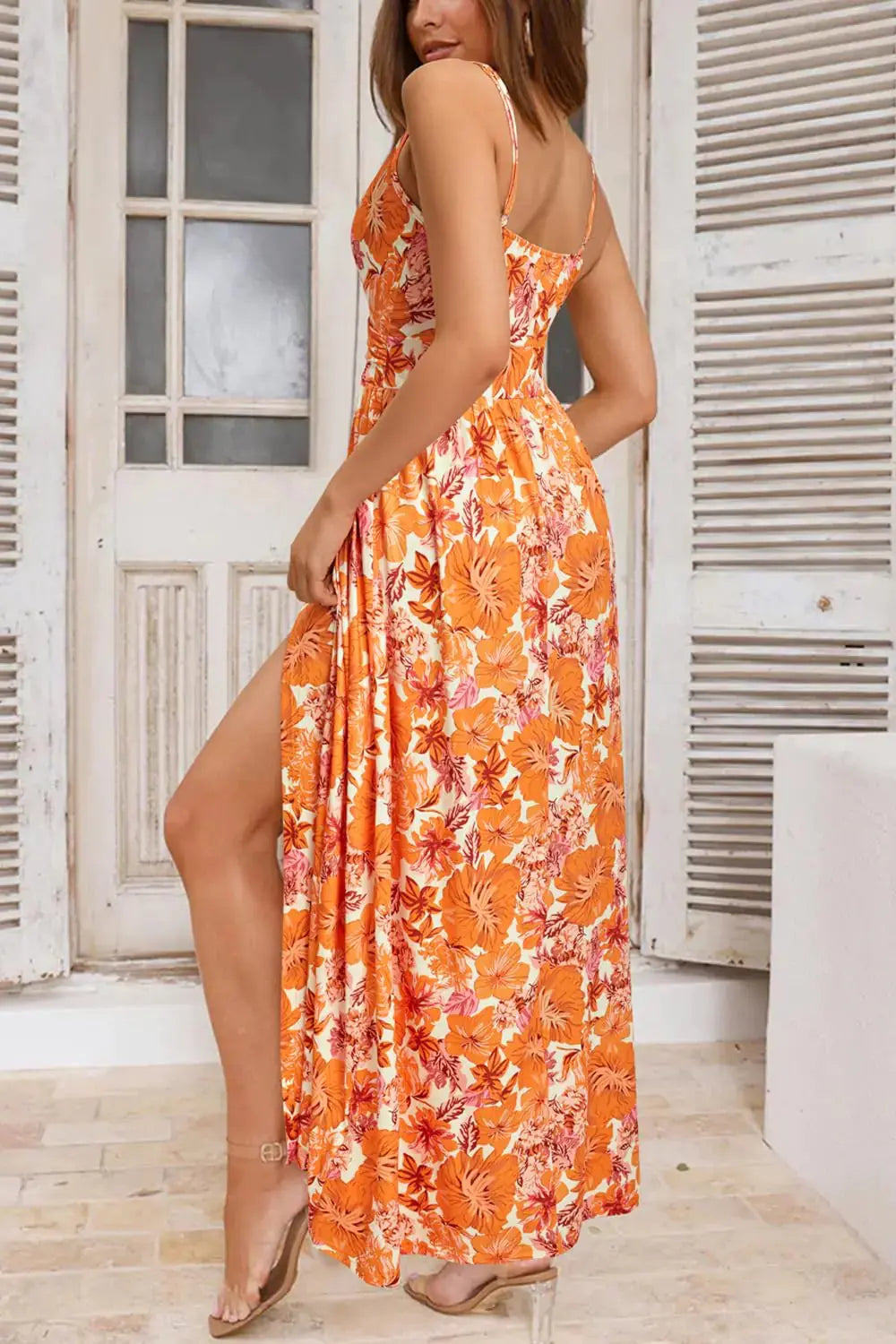 Newshows Women's Summer Maxi Dress Spaghetti Strap Spring Casual Boho V Neck Split Beach Long Flowy Dresses