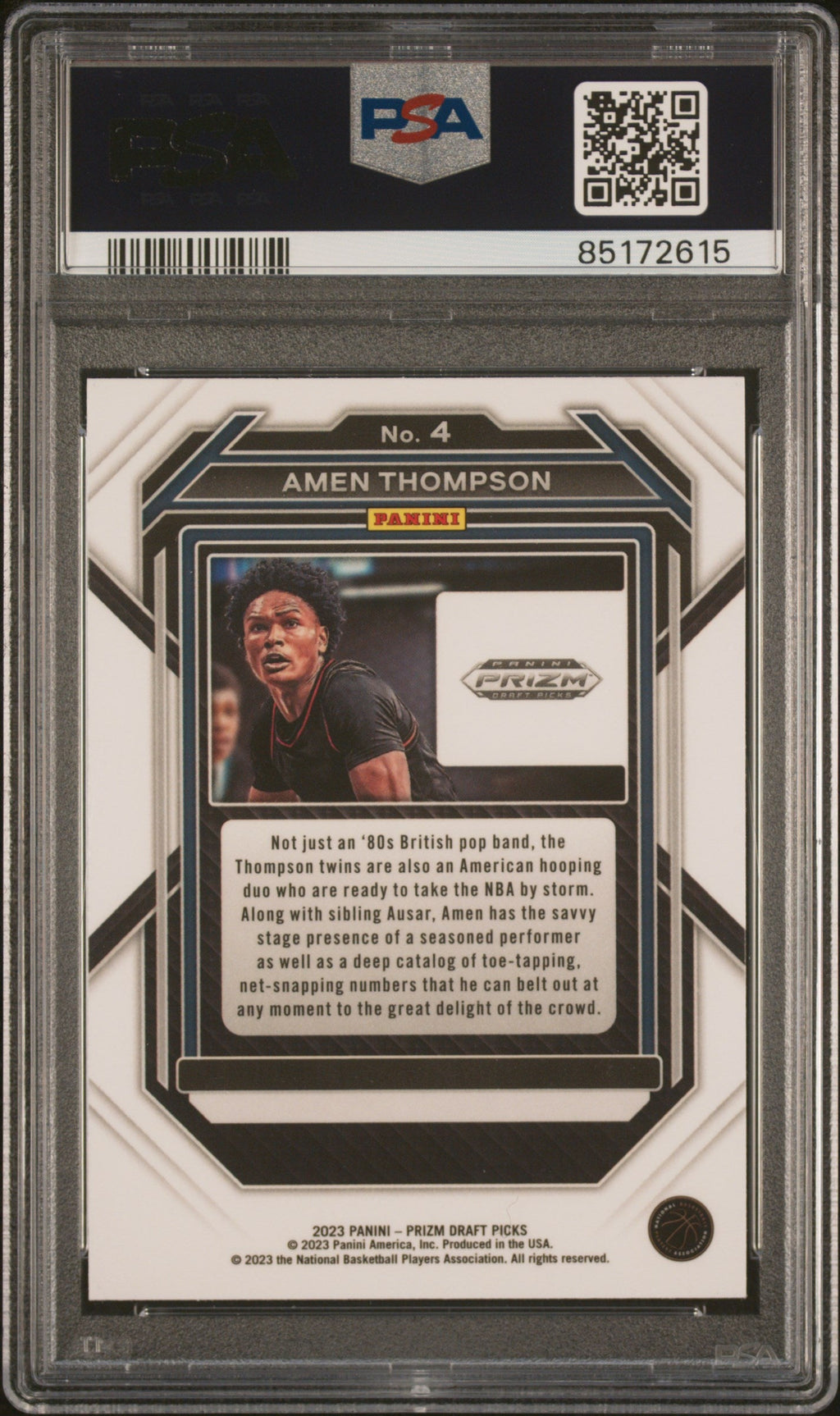 Graded 2023 Panini Prizm Draft Picks Amen Thompson #4 Rookie RC Basketball Card PSA 10 Gem Mint