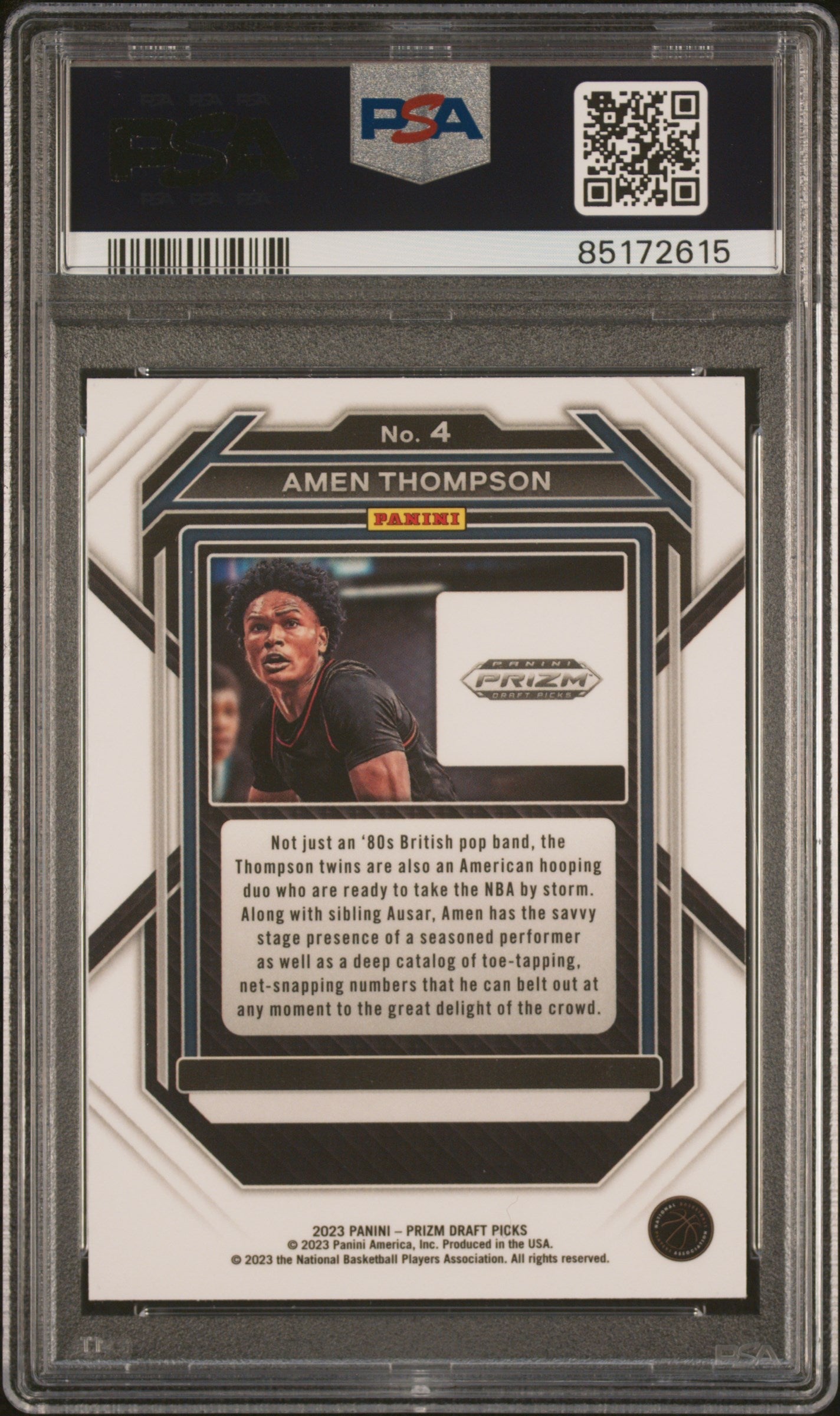 Graded 2023 Panini Prizm Draft Picks Amen Thompson #4 Rookie RC Basketball Card PSA 10 Gem Mint