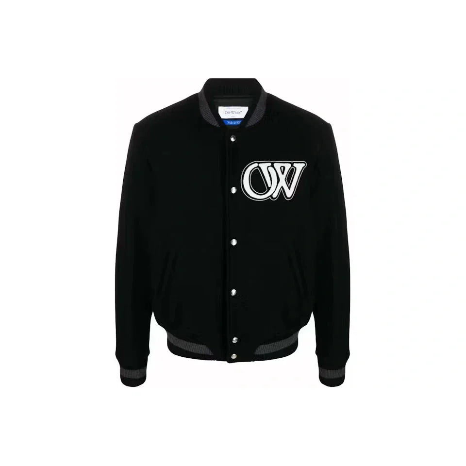 OFF-WHITE Logo-Applique Varsity Bomber Jacket Black