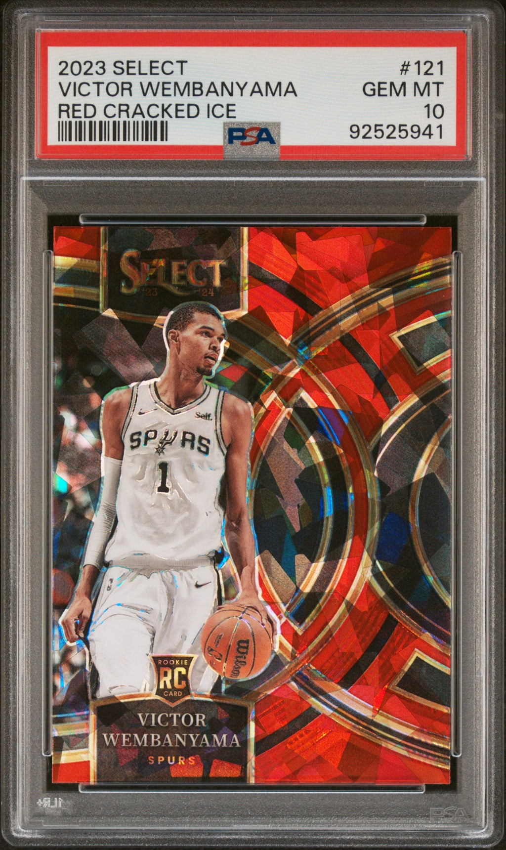 Graded 2023 Panini Select Victor Wembanyama #121 Red Cracked Ice Rookie RC Basketball Card PSA 10 Gem Mint