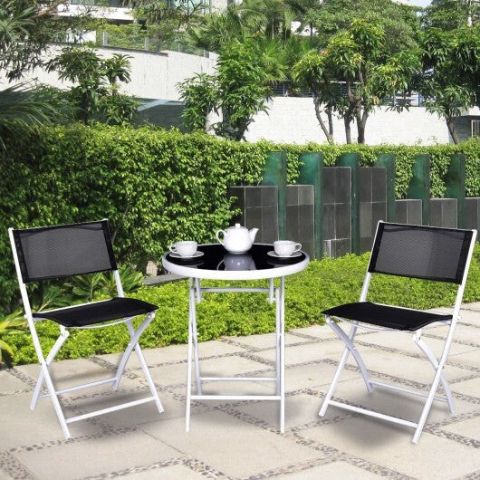 3 Pieces Patio Folding Bistro Set for Balcony or Outdoor Space-Black