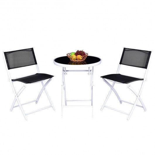 3 Pieces Patio Folding Bistro Set for Balcony or Outdoor Space-Black