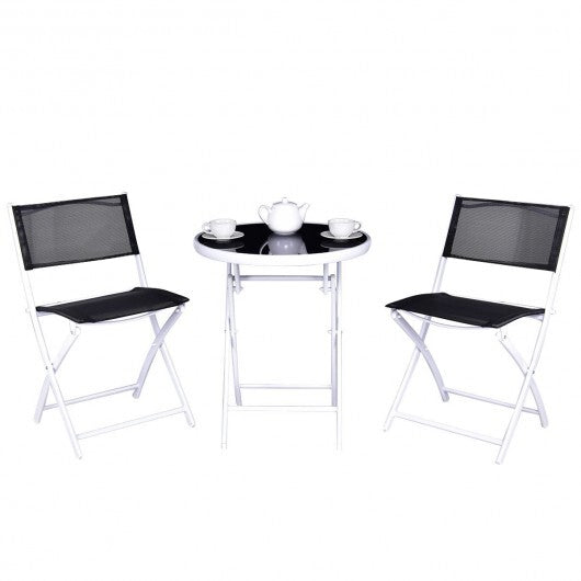 3 Pieces Patio Folding Bistro Set for Balcony or Outdoor Space-Black
