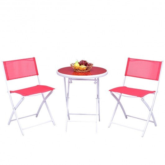 3 Pieces Patio Folding Bistro Set for Balcony or Outdoor Space-Black