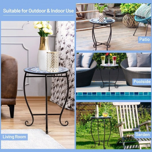 Outdoor Indoor Steel Accent Plant Stand Cobalt Table-Navy