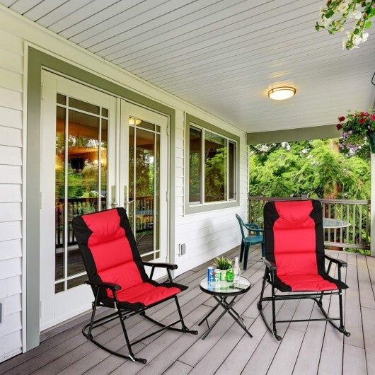 3 Pcs Outdoor Folding Rocking Chair Table Set with Cushion-Black&Red