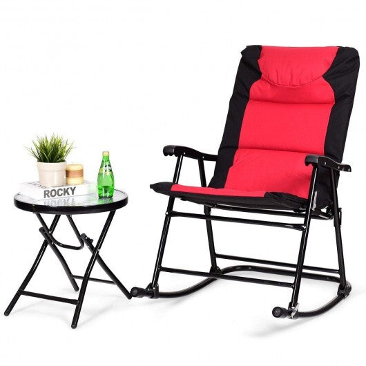 3 Pcs Outdoor Folding Rocking Chair Table Set with Cushion-Black&Red