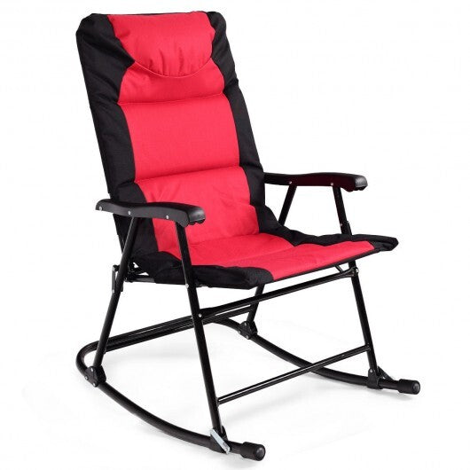 3 Pcs Outdoor Folding Rocking Chair Table Set with Cushion-Black&Red