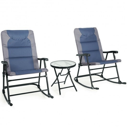 3 Pcs Outdoor Folding Rocking Chair Table Set with Cushion-Black&Red