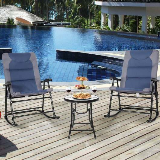 3 Pcs Outdoor Folding Rocking Chair Table Set with Cushion-Black&Red