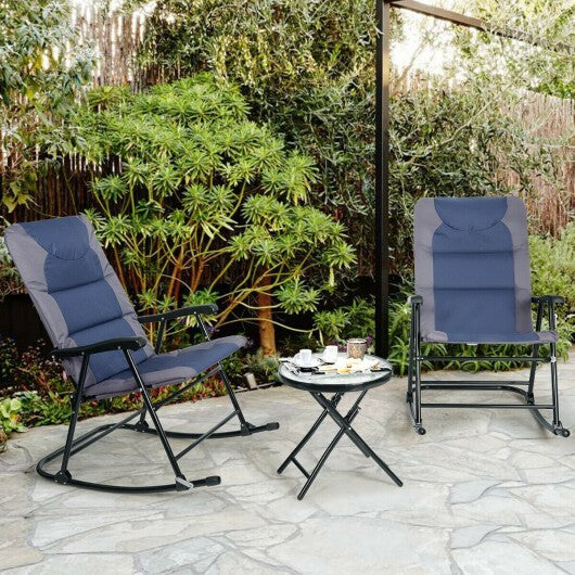 3 Pcs Outdoor Folding Rocking Chair Table Set with Cushion-Black&Red
