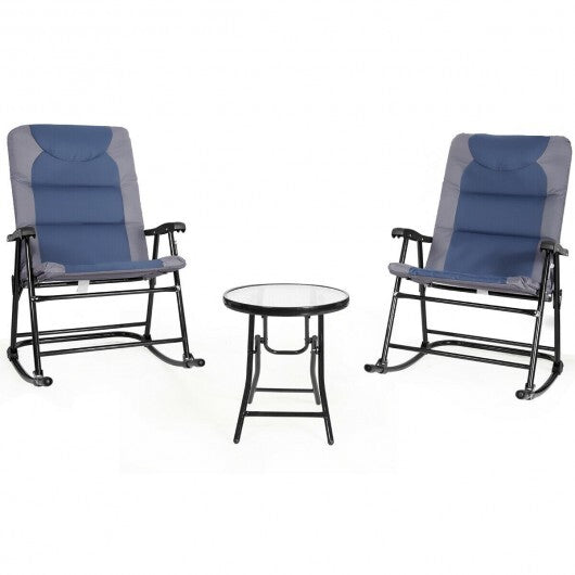 3 Pcs Outdoor Folding Rocking Chair Table Set with Cushion-Black&Red