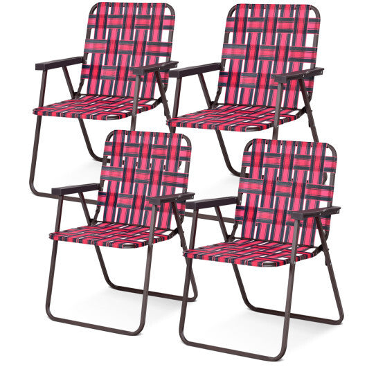 4 Pieces Folding Beach Chair Camping Lawn Webbing Chair-Red