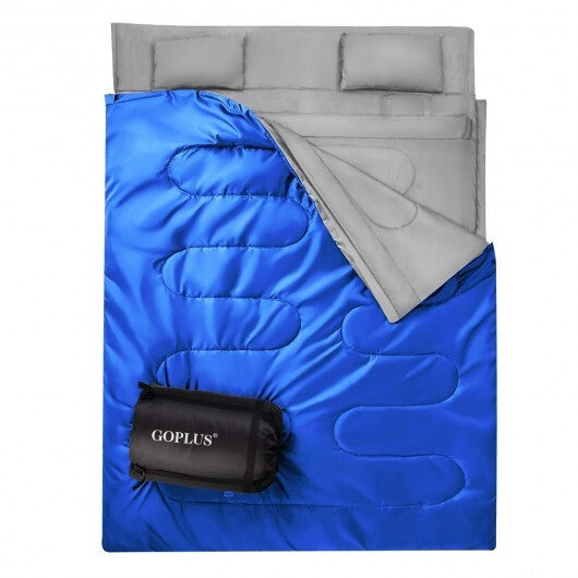 2 Person Waterproof Sleeping Bag with 2 Pillows-Black