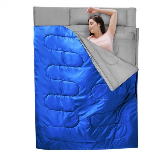2 Person Waterproof Sleeping Bag with 2 Pillows-Black