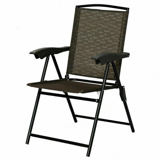 2 Pieces Folding Sling Chairs with Smooth Armrests and Adjustable Back for Patio