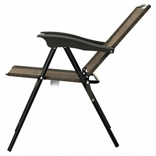 2 Pieces Folding Sling Chairs with Smooth Armrests and Adjustable Back for Patio