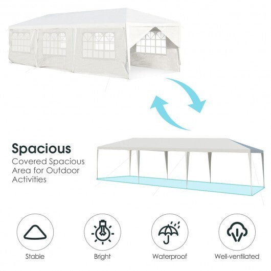 10 x 30 Feet Outdoor Canopy Tent with 6 Removable Sidewalls and 2 Doorways-White